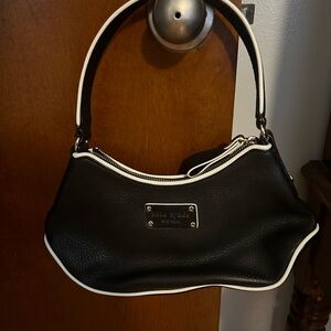 Kate Spade black leather purse white piping